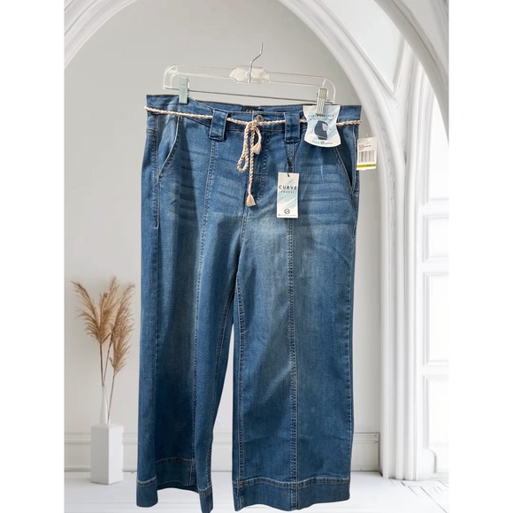 Curve Appeal Womens 14/32 Lillian Wide Leg Cropped Denim Jeans With Belt - Picture 1 of 13